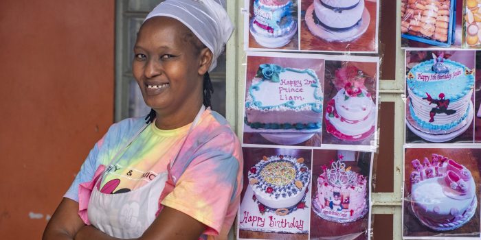 Jane Njenga poses for a portrait in her home in Ngegu Kiambu county.
Since 2018 Jane have worked as a baker and with assistance from Hand in Hand she’s been able to grow her business from Kshs 5000 turnover to Kshs 30000 per month.