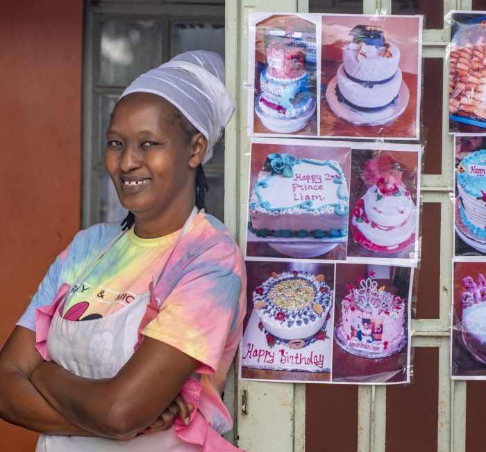 Jane Njenga poses for a portrait in her home in Ngegu Kiambu county.
Since 2018 Jane have worked as a baker and with assistance from Hand in Hand she’s been able to grow her business from Kshs 5000 turnover to Kshs 30000 per month.