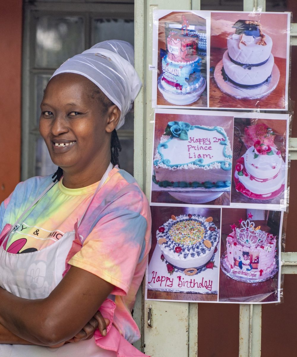 Jane Njenga poses for a portrait in her home in Ngegu Kiambu county.
Since 2018 Jane have worked as a baker and with assistance from Hand in Hand she’s been able to grow her business from Kshs 5000 turnover to Kshs 30000 per month.