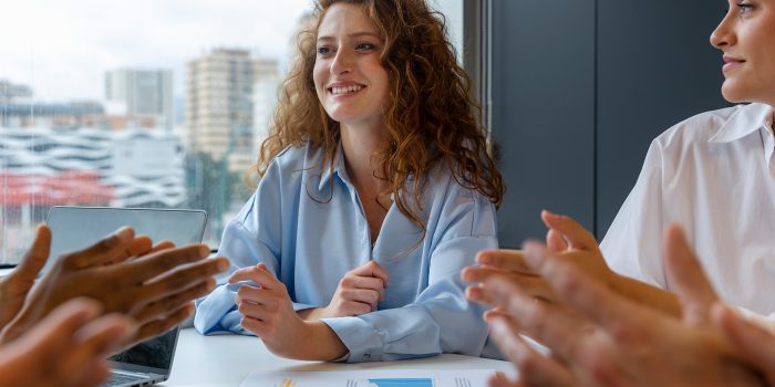 Person Expressing Appreciation Their Workmates Downscale