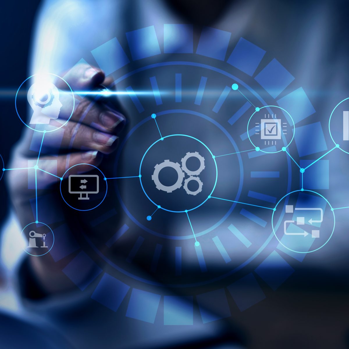 Rpa Concept With Blurry Hand Touching Screen